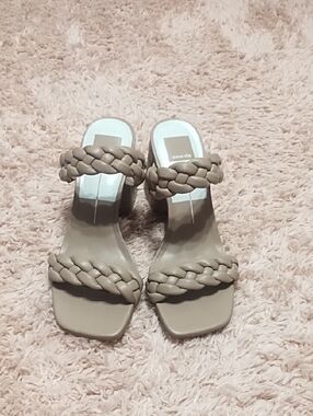 Dolce Vita Taupe Braided Double-Strap Block Heels
